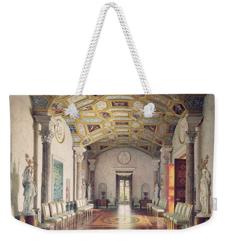 Neo-classical Weekender Tote Bag featuring the photograph The Great Agate Hall In The Catherine Palace At Tsarskoye Selo, 1859 Wc & White Colour On Paper by Luigi Premazzi
