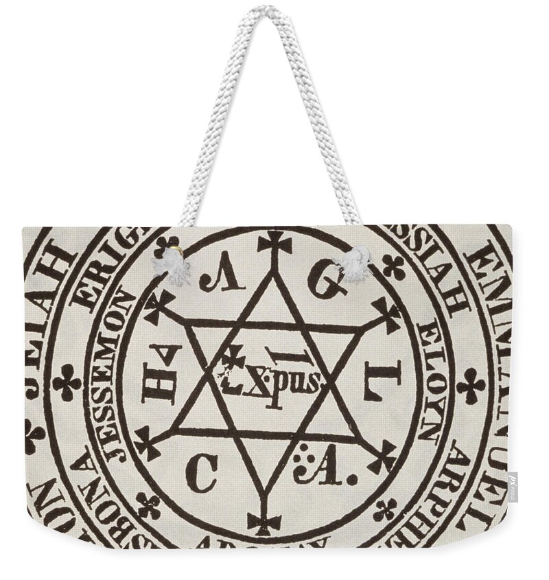 Occult Weekender Tote Bag featuring the drawing The Great Magic Circle of Agrippa for the Evocation of Demons by Italian School