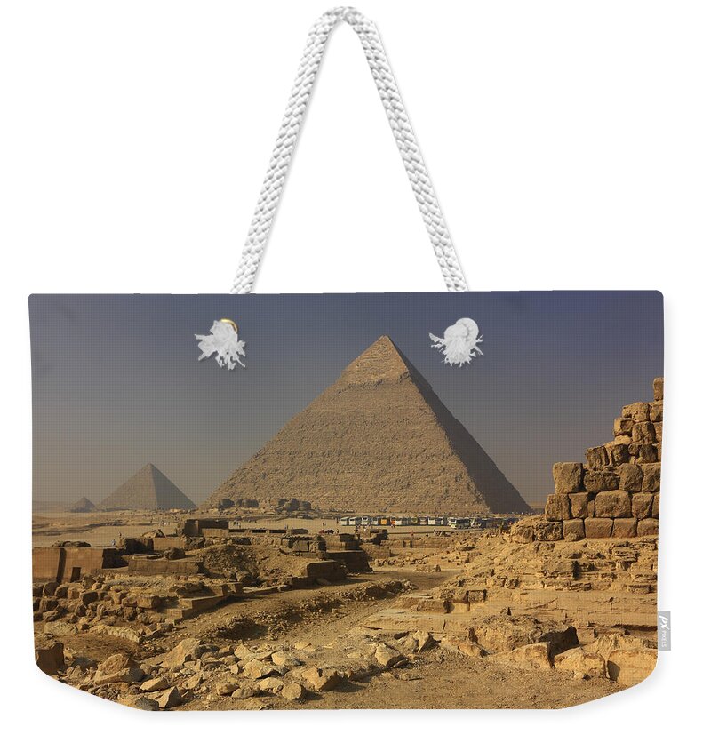 Africa Weekender Tote Bag featuring the photograph The Great Pyramids of Giza Egypt by Ivan Pendjakov