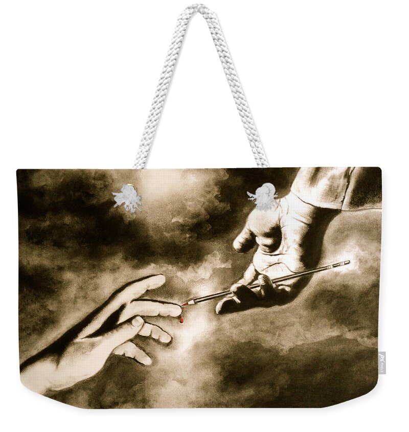 Hands Weekender Tote Bag featuring the drawing The Hand of God by Carla Carson