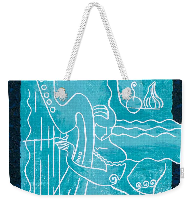 Female Forms Weekender Tote Bag featuring the painting The Harp Player by Elisabeta Hermann