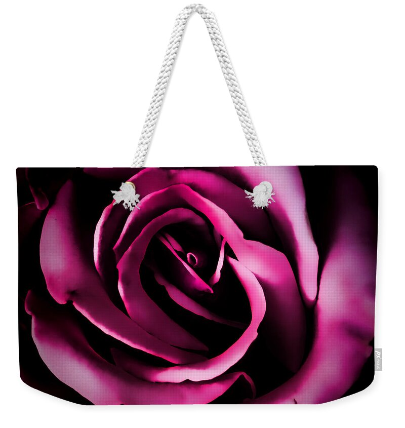 Rose Weekender Tote Bag featuring the photograph The Heart of a Rose by Sylvia Thornton