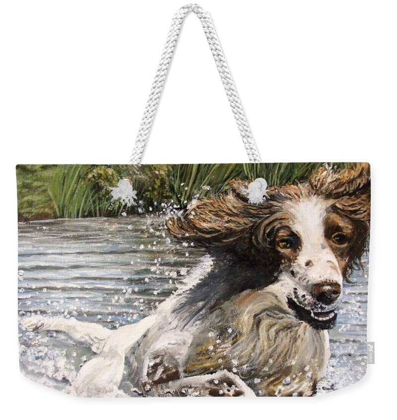 Dog Weekender Tote Bag featuring the painting The Hunting Dog by Mackenzie Moulton