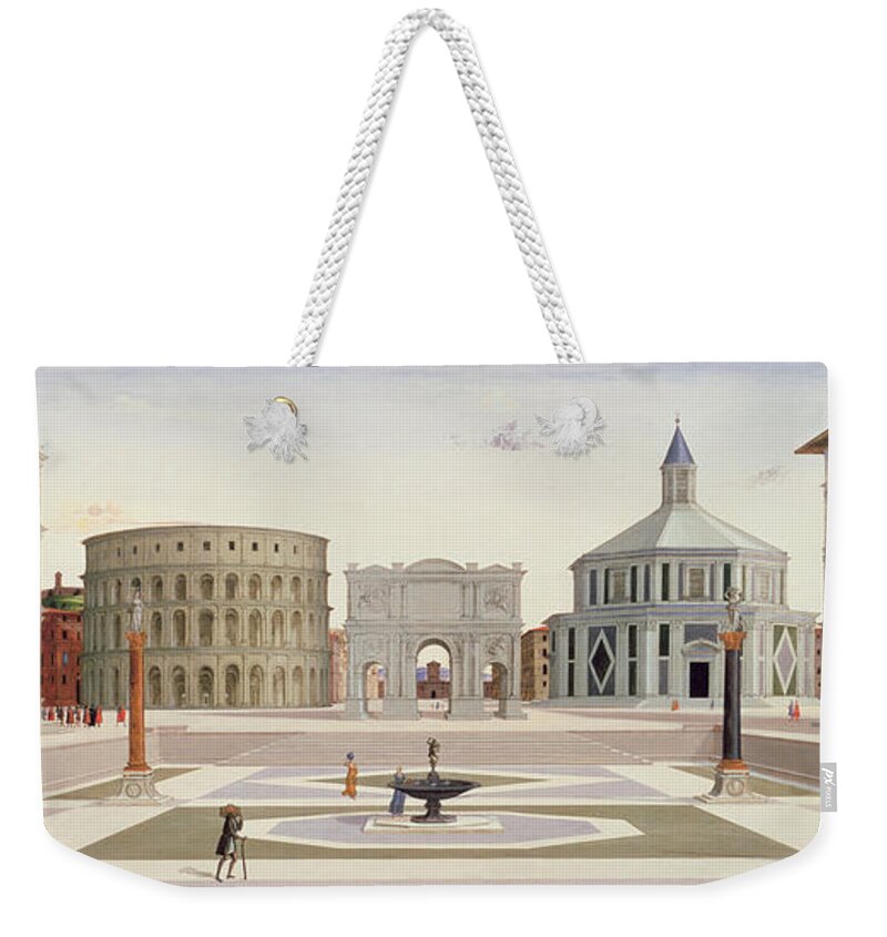 Carnevale Weekender Tote Bag featuring the painting The Ideal City by Fra Carnevale