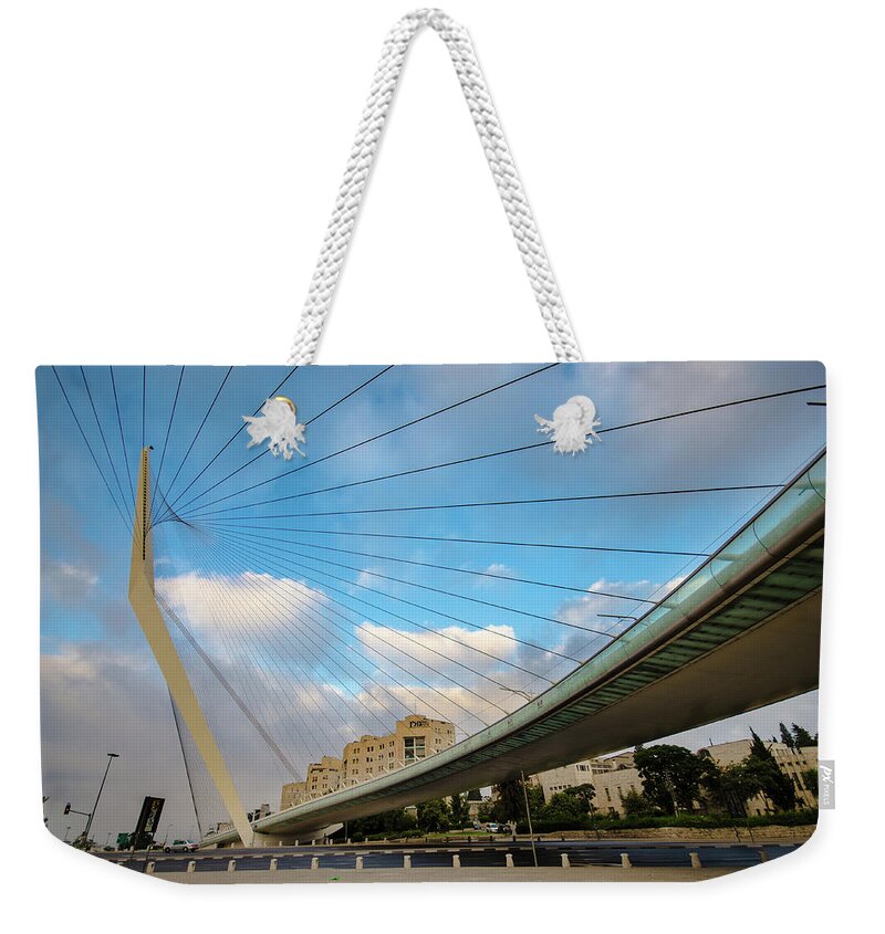 Tranquility Weekender Tote Bag featuring the photograph The Jerusalem Chords Bridge by Ilan Shacham