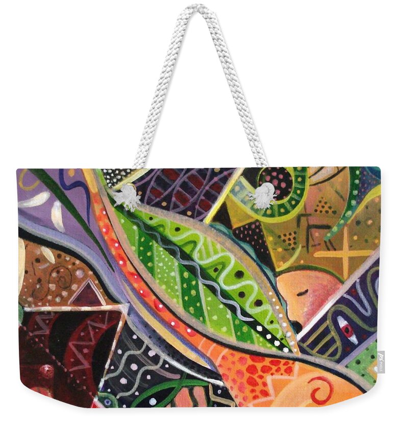 Colorful Weekender Tote Bag featuring the painting The Joy of Design I V by Helena Tiainen