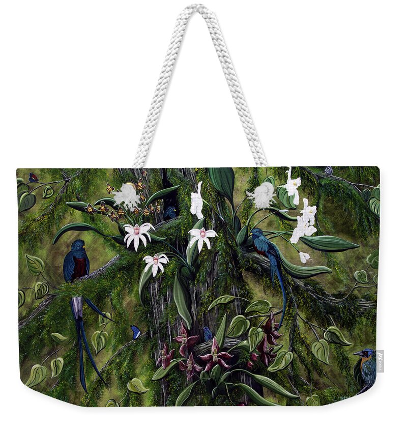 Quetzal Birds Weekender Tote Bag featuring the painting The Jungle of Guatemala by Jennifer Lake