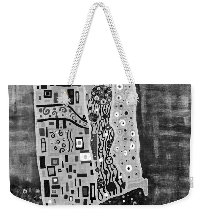 Romance Weekender Tote Bag featuring the painting The Kiss BW by Angelina Tamez