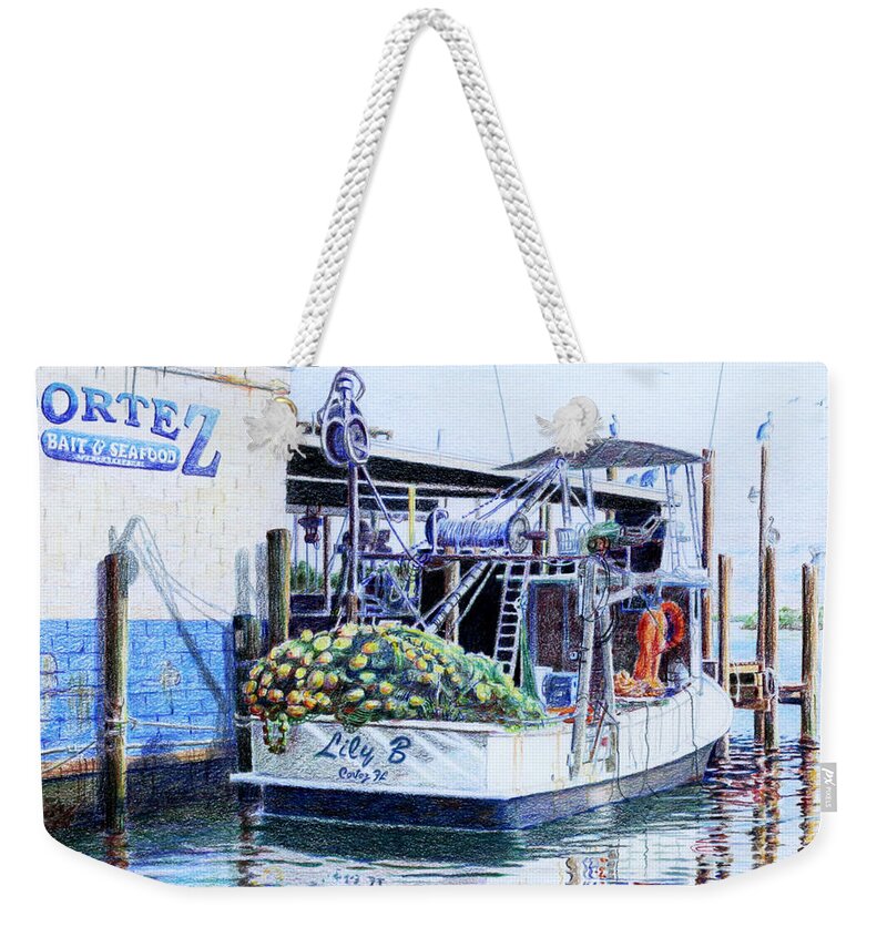 Boats Weekender Tote Bag featuring the painting The Lily B by Roger Rockefeller