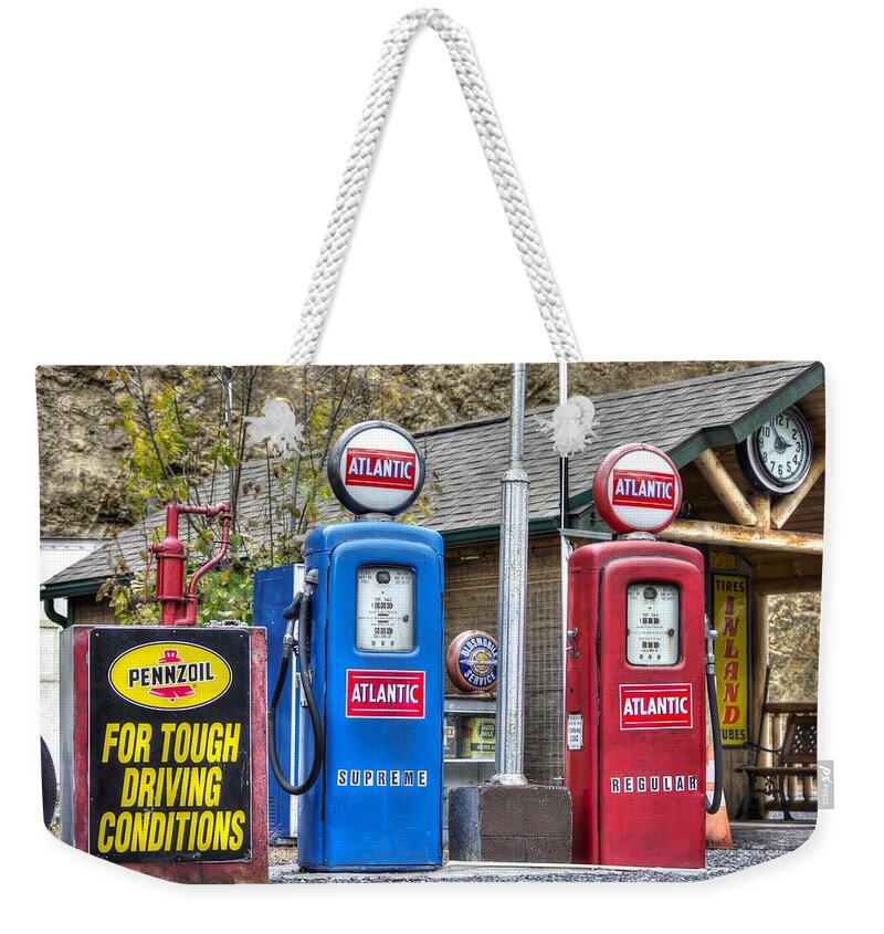 Lincoln Highway Weekender Tote Bag featuring the photograph The Lincoln Highway in Bedford County PA - Filling Station No. 2 by Michael Mazaika