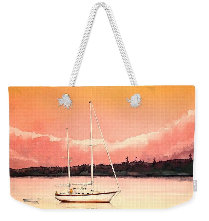 Sailboat Weekender Tote Bag featuring the painting The LINDA JANE by Richard Rooker