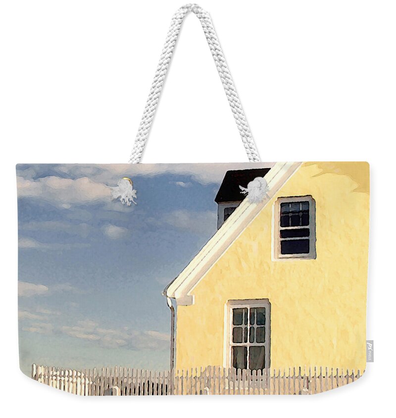 Sea Weekender Tote Bag featuring the photograph The Little Yellow House at the Seawall by Karen Lynch