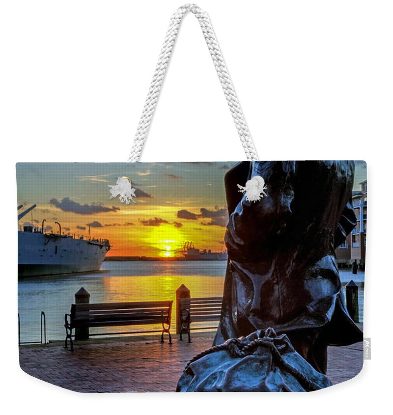 Lone Sailor Weekender Tote Bag featuring the photograph The Lone Sailor at Nauticus by Jerry Gammon
