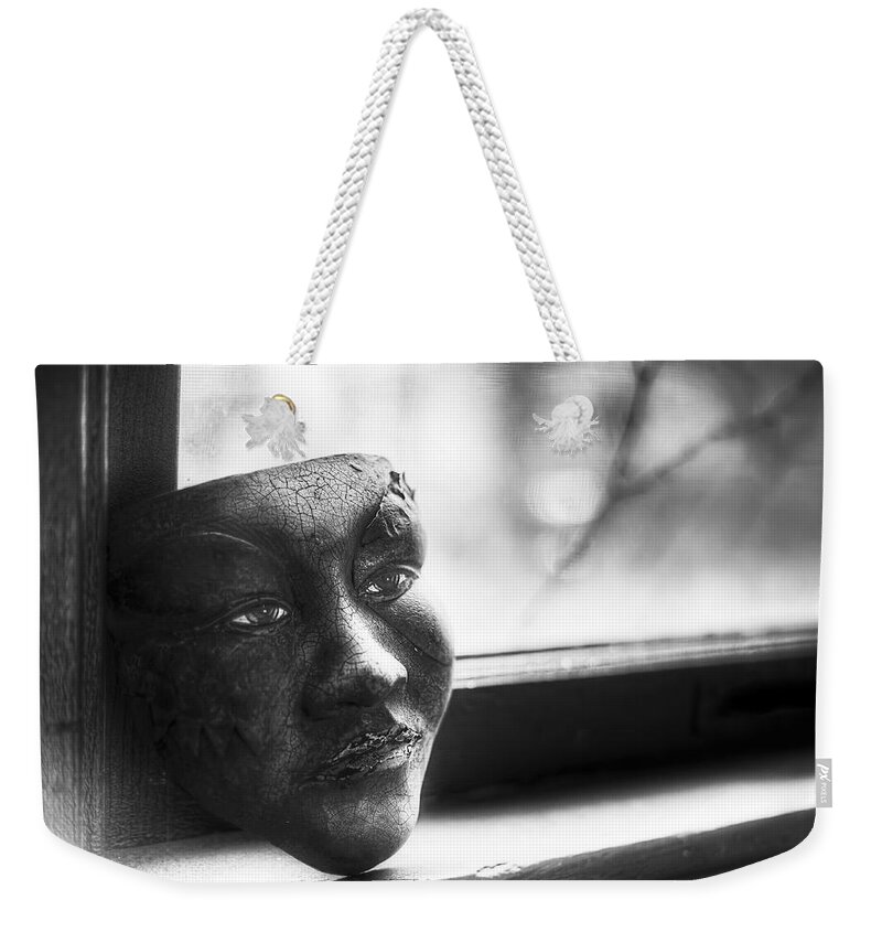 Black And White Weekender Tote Bag featuring the photograph The Mask by Scott Norris