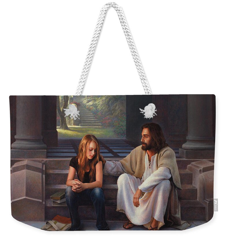 Jesus Weekender Tote Bag featuring the painting The Master's Touch by Greg Olsen