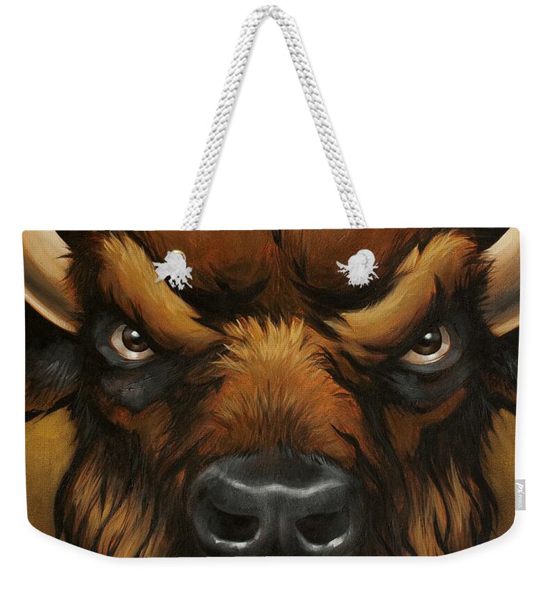 Bison Weekender Tote Bag featuring the painting The Mighty Bison by Glenn Pollard