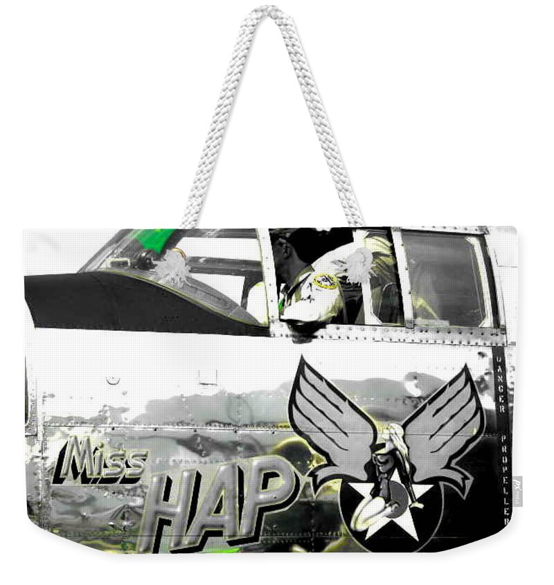 Fighter Planes Weekender Tote Bag featuring the photograph The Miss Hap by Kathy Barney