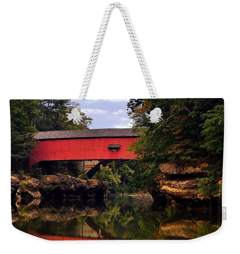 Covered Bridge Weekender Tote Bag featuring the photograph The Narrows Covered Bridge 5 by Marty Koch