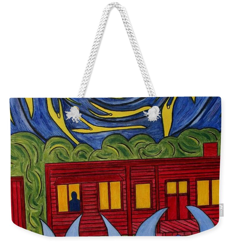 Angel Weekender Tote Bag featuring the painting The Night Angels Came by Sandra Marie Adams