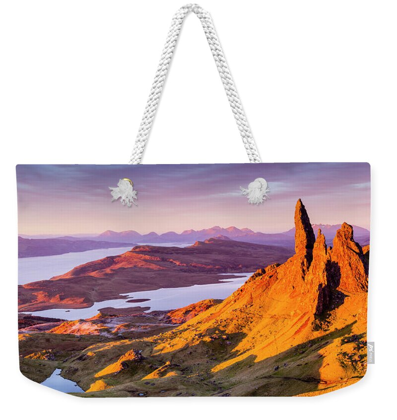 Scenics Weekender Tote Bag featuring the photograph The Old Man Of Storr On The Isle Of by Julian Elliott Photography