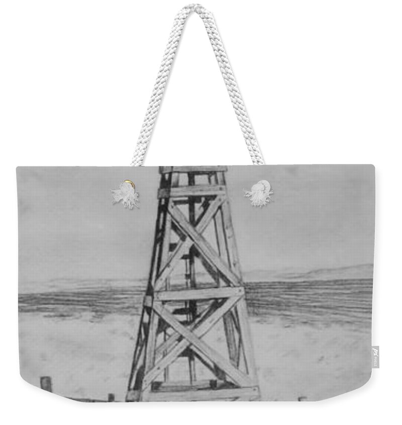 Art Weekender Tote Bag featuring the drawing Lonely Windmill by Bern Miller
