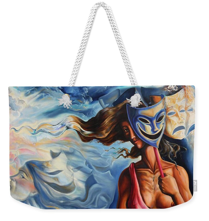Surrealism Weekender Tote Bag featuring the painting The path of Irony II by Darwin Leon