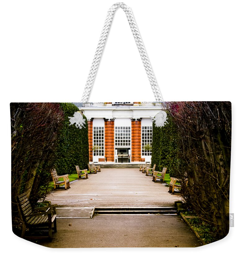 Blue Sky Weekender Tote Bag featuring the photograph The Path to the Orangery by Christi Kraft
