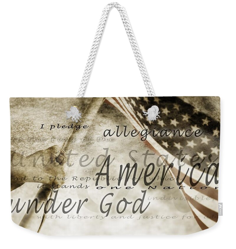 America Weekender Tote Bag featuring the photograph The Pledge Of Allegiance And An by Chris and Kate Knorr