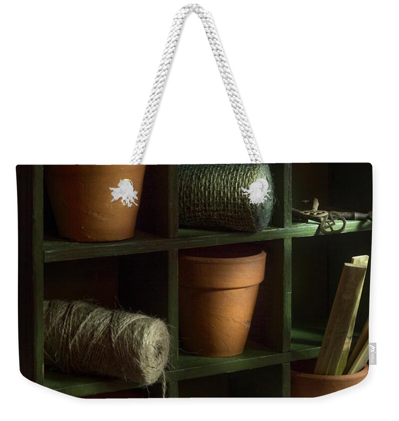 Potting Shed Weekender Tote Bag featuring the photograph The Potting Shed by Ann Garrett