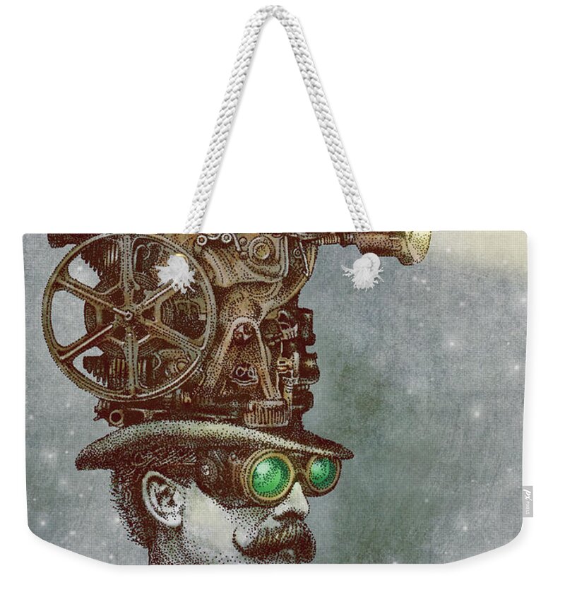 Projector Weekender Tote Bag featuring the drawing The Projectionist by Eric Fan