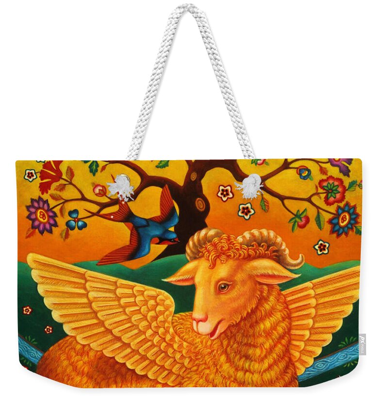 Winged Weekender Tote Bag featuring the photograph The Ram With The Golden Fleece, 2011 Oils And Tempera On Panel by Frances Broomfield