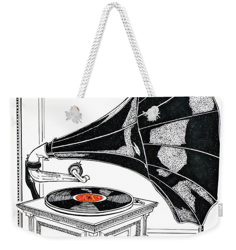 Phonographs Weekender Tote Bag featuring the drawing The Real Caruso by Ira Shander