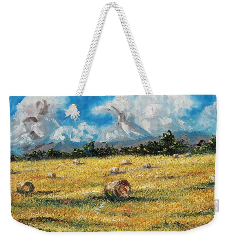 Landscape. Field Weekender Tote Bag featuring the painting The Reaping by Meaghan Troup