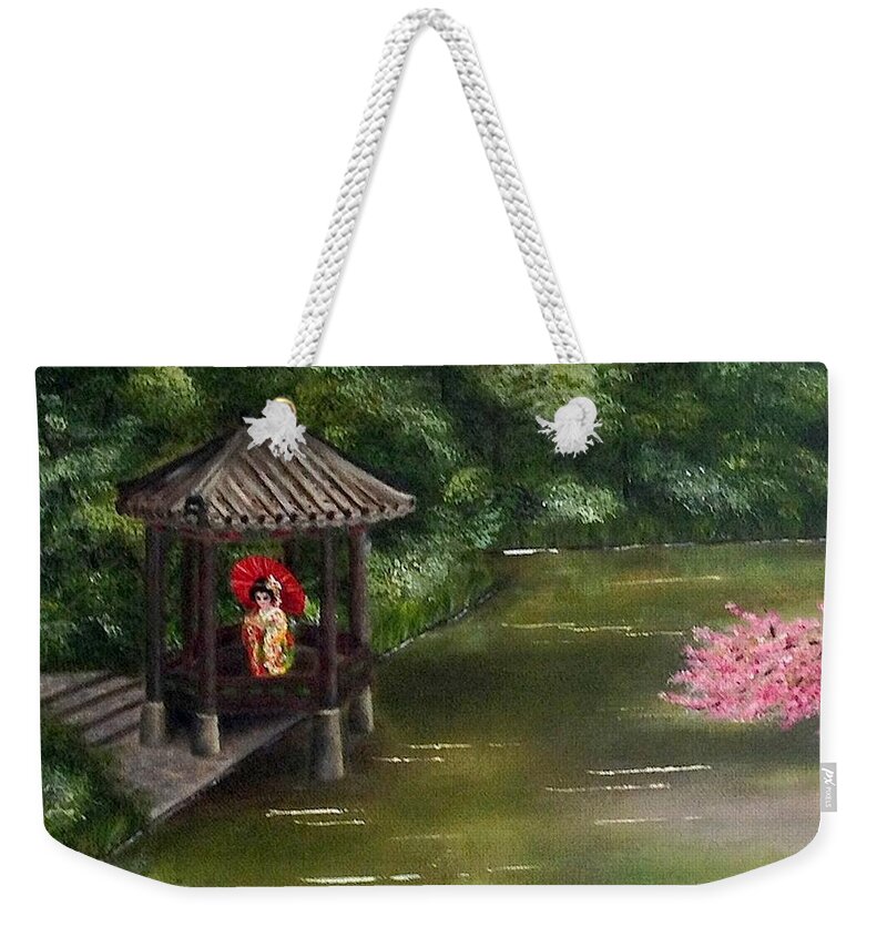 Japanese Landscape Canvas Print Weekender Tote Bag featuring the painting The Red Parasol by Dr Pat Gehr