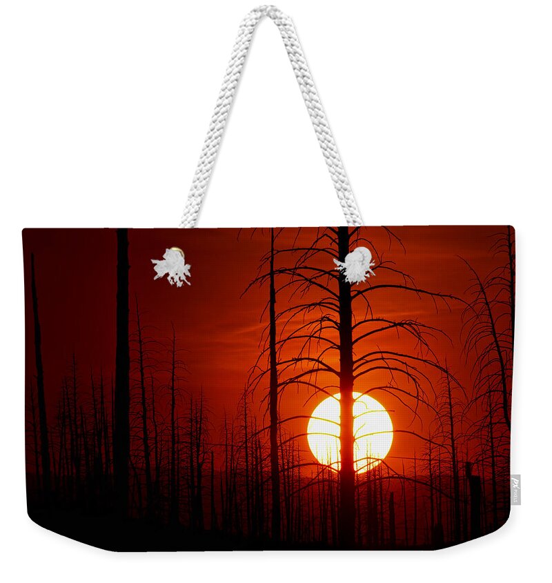 Buffalo Creek Fire Photograph; Buffalo Creek Fire Canvas Print; Red Sun Photograph Weekender Tote Bag featuring the photograph The Red Planet by Jim Garrison