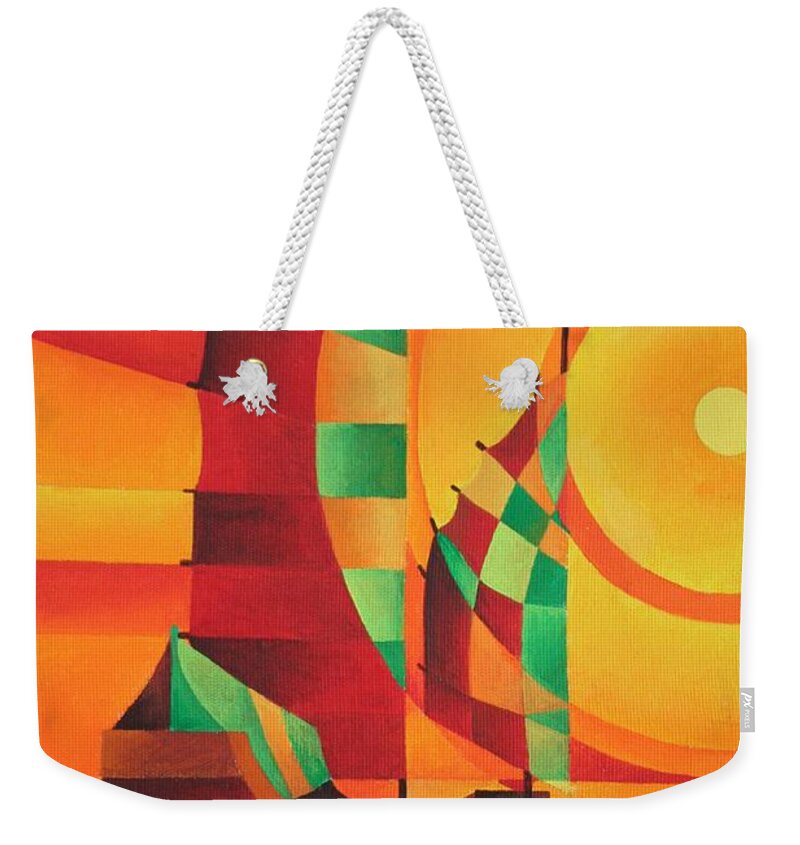 Sailboat Weekender Tote Bag featuring the painting The Red Sea by Taiche Acrylic Art