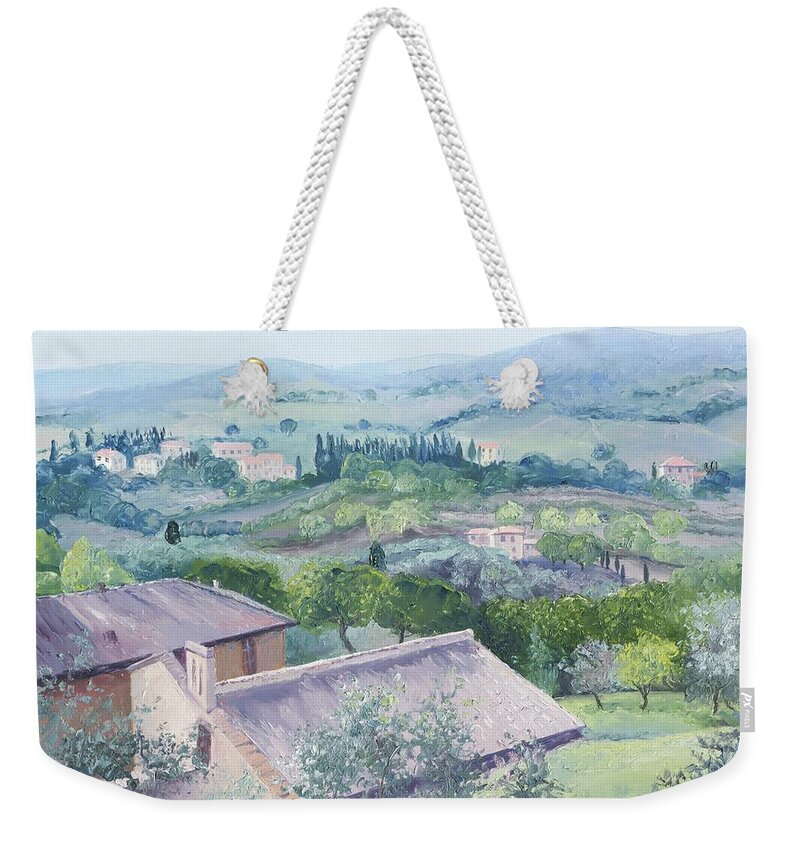 Tuscany Weekender Tote Bag featuring the painting The Rolling hills of Tuscany by Jan Matson