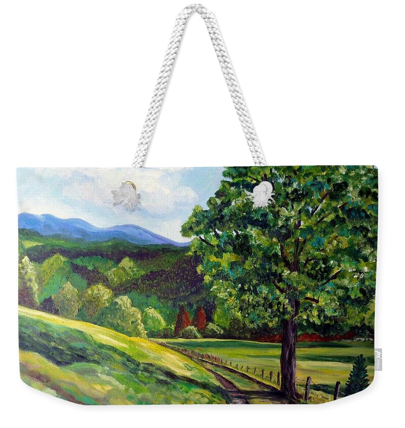 Sentinel Weekender Tote Bag featuring the painting The Sentinel - Summer Landscape by Julie Brugh Riffey