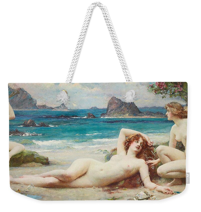 Nude Weekender Tote Bag featuring the painting The Sirens by Henrietta Rae