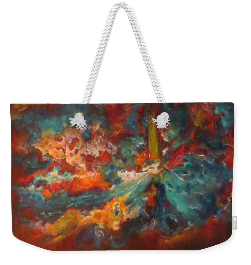 Abstract Weekender Tote Bag featuring the painting The Source by Soraya Silvestri