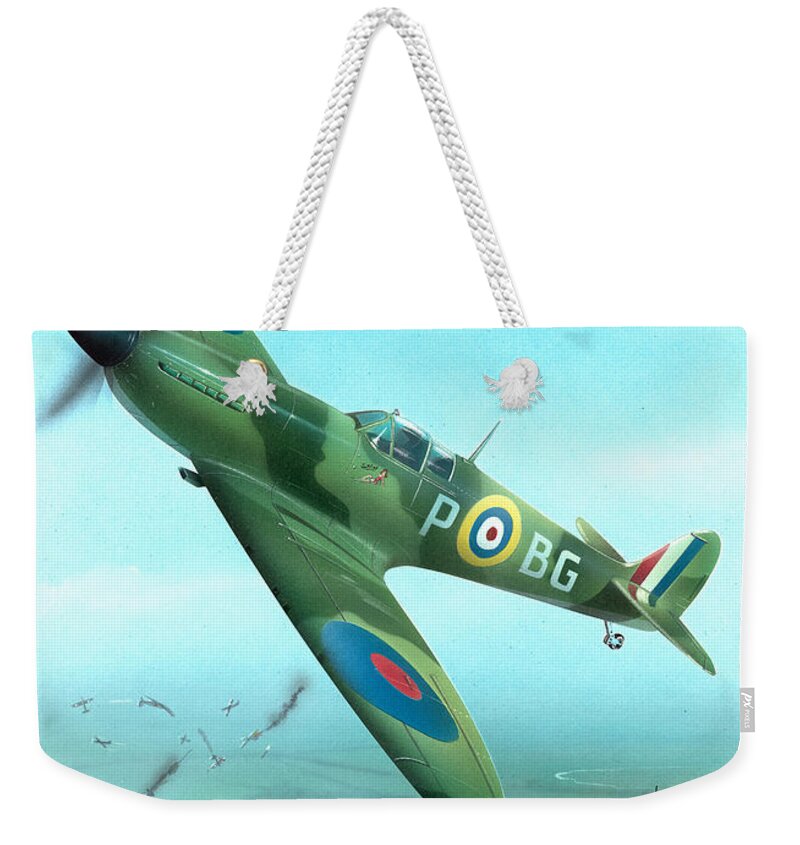 Lancaster Weekender Tote Bag featuring the painting The Spitfire by MGL Meiklejohn Graphics Licensing