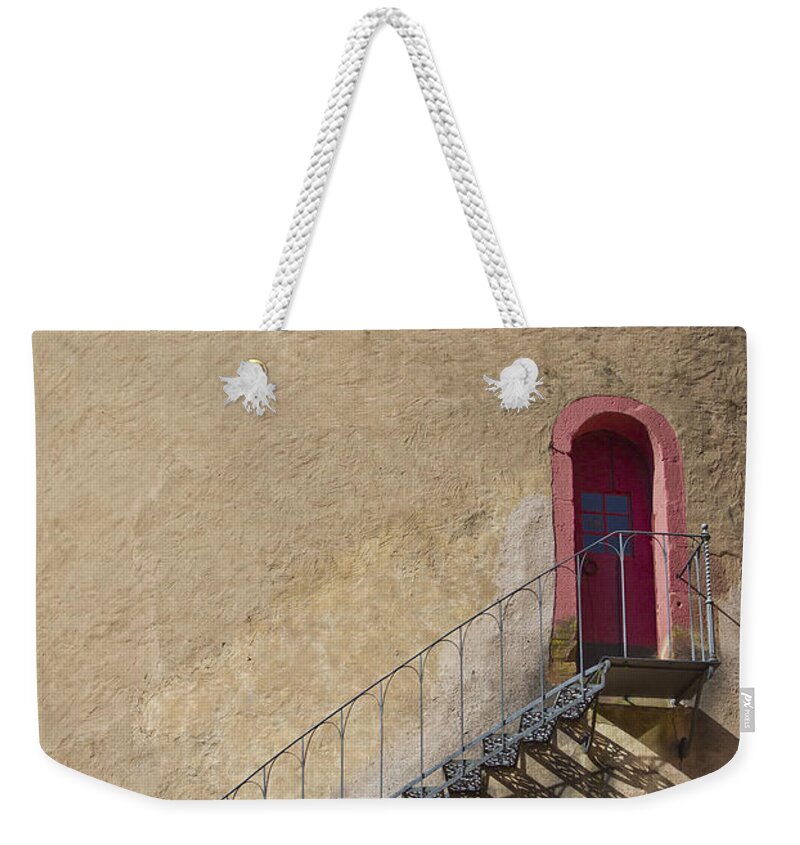 Castle Weekender Tote Bag featuring the photograph The Staircase to the Red Door by Heiko Koehrer-Wagner