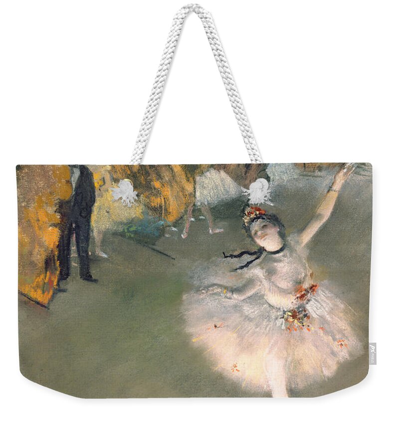 Prima Ballerina; Tutu; Dancing; Elegant; Ballet; Dancer; Dance; Impressionist Weekender Tote Bag featuring the painting The Star or Dancer on the stage by Edgar Degas