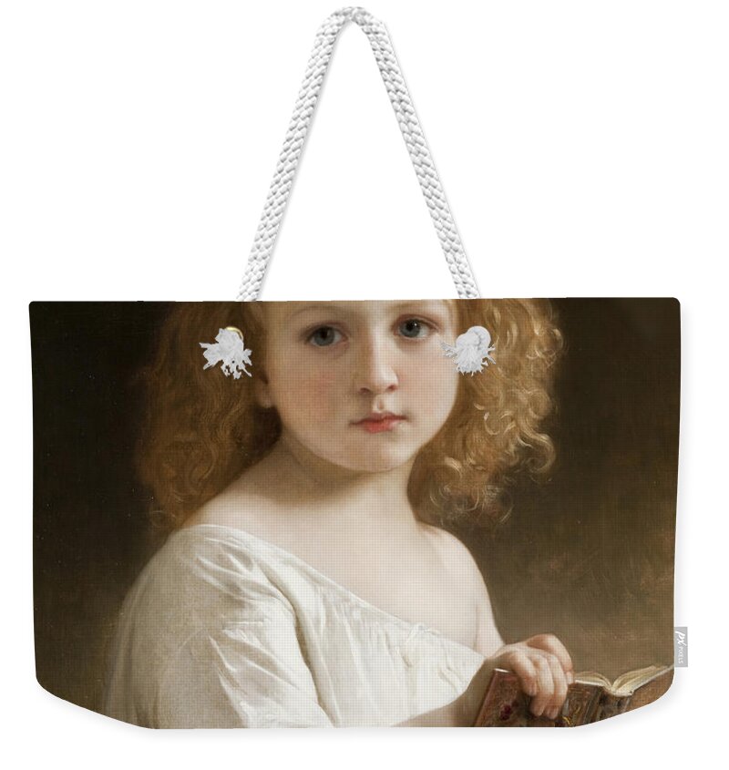 William Adolphe Bouguereau Weekender Tote Bag featuring the digital art The Story Book by William Adolphe Bouguereau