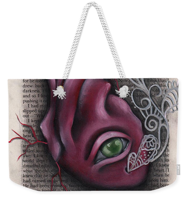 Edgar Allan Poe Weekender Tote Bag featuring the painting The Tell Tale Heart by Abril Andrade
