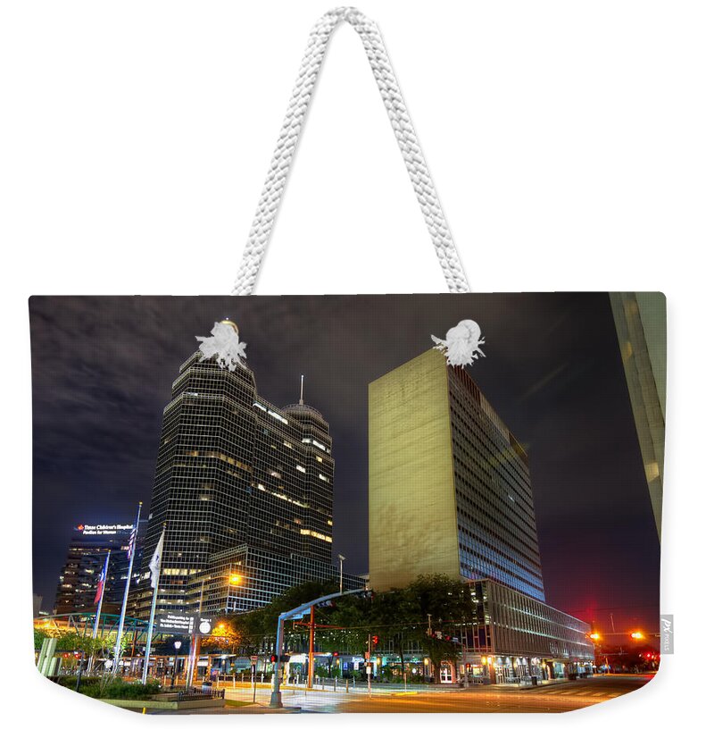 Houston Weekender Tote Bag featuring the photograph The Texas Medical Center at Night by Tim Stanley