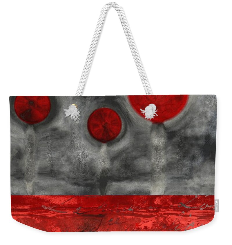Red Trees Weekender Tote Bag featuring the digital art The Three Trees - a01 by Variance Collections