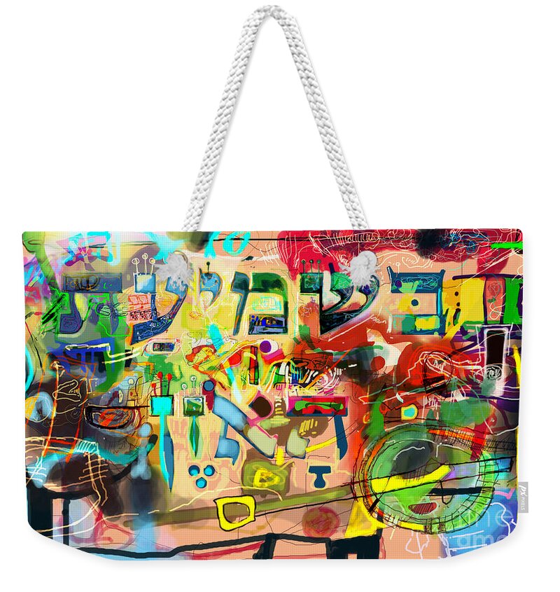 Torah Weekender Tote Bag featuring the digital art the Torah is aquired with attentive listening 10 by David Baruch Wolk