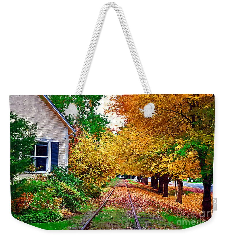 Autumn Foliage Weekender Tote Bag featuring the painting The Tracks by Kirt Tisdale