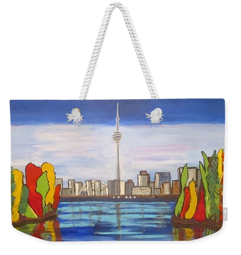 Toronto Weekender Tote Bag featuring the painting The View from Toronto Islands by Jennylynd James